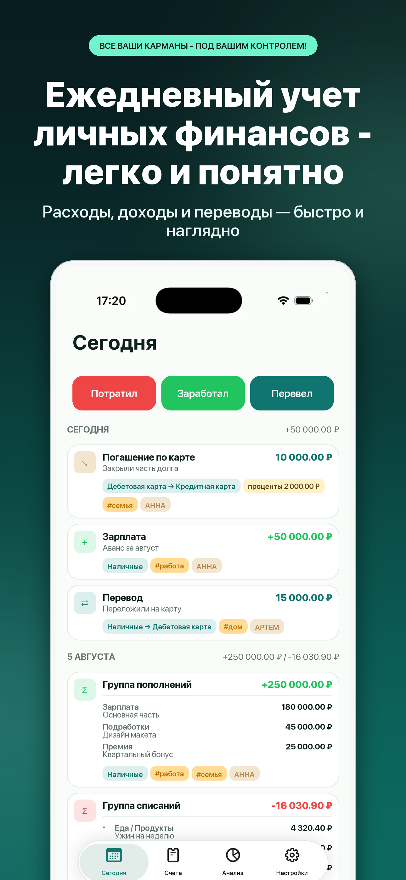 Экран сегодняшних операций в Karman